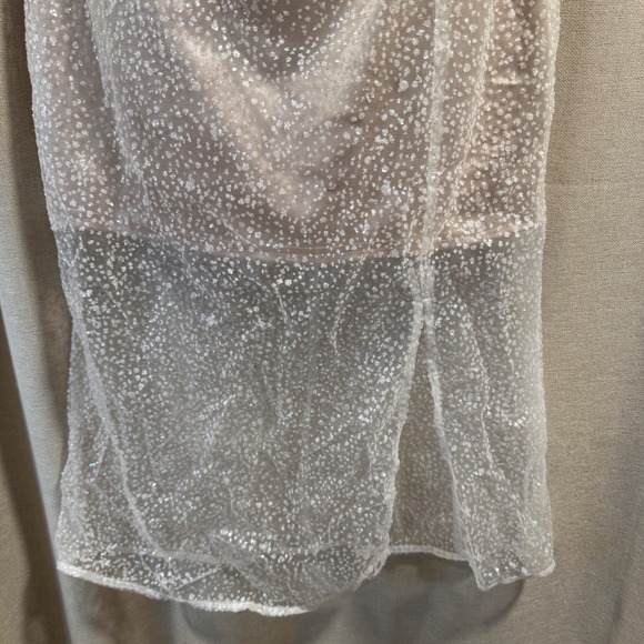 Lulus Champagne Sparkle Midi Dress Puff Sleeves Sweetheart Neckline Party - Picture 2 of 9